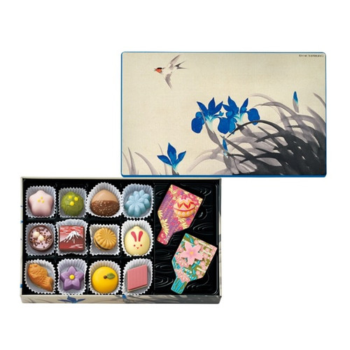 Kanmigaro "Irises and Swallows" Chocolate in a tin box