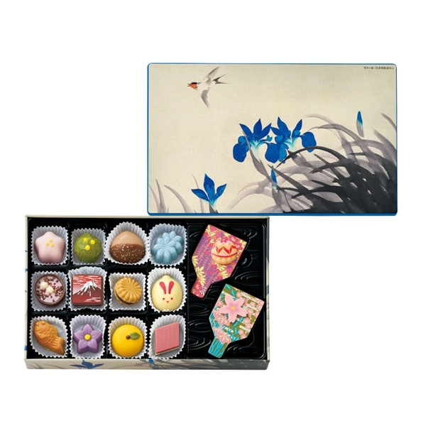 Kanmigaro "Irises and Swallows" Chocolate in a tin box