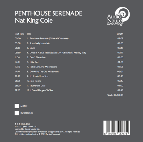 Nat King Cole : Penthouse Serenade - Metal Reel 1/4" 38cm/s (15ips) Tape, Mono, Remastered (AN-RTR-2603)
