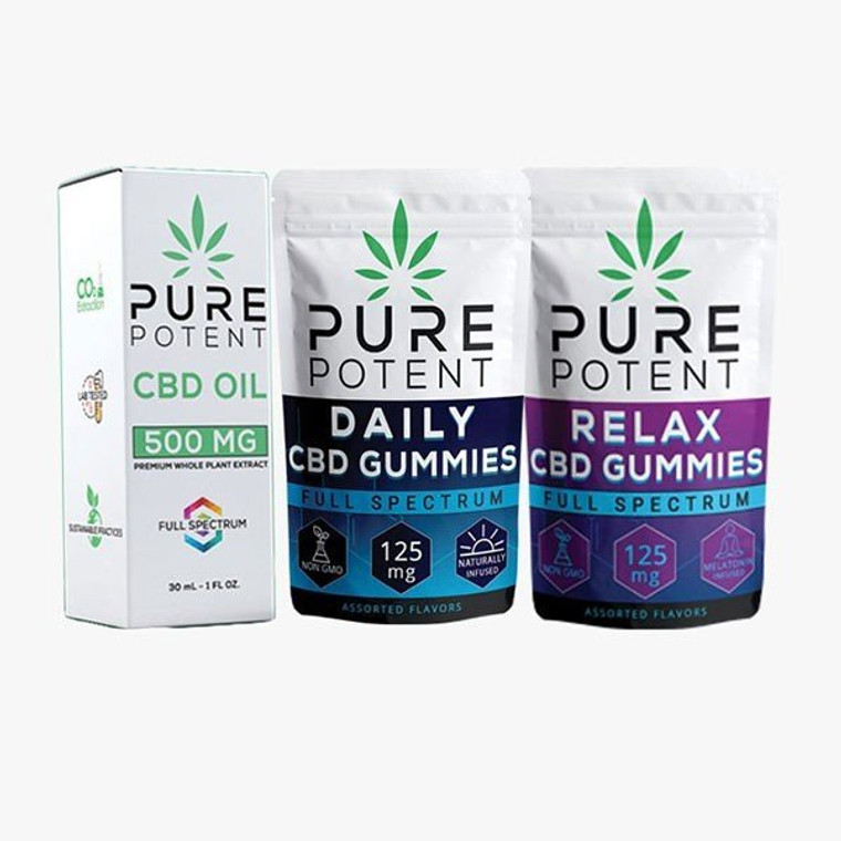 cbd-intro-value package.  1x 500mg CBD oil + 3 of each of 5ct-RELAX and Daily Pouches