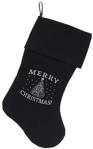 Shimmer Christmas Tree Screen Print 18 inch Velvet Christmas Stocking Black S528-64-10 BK Shimmer Christmas Tree Screen Print 18 inch Velvet Christmas Stocking Black S528-64-10 BK