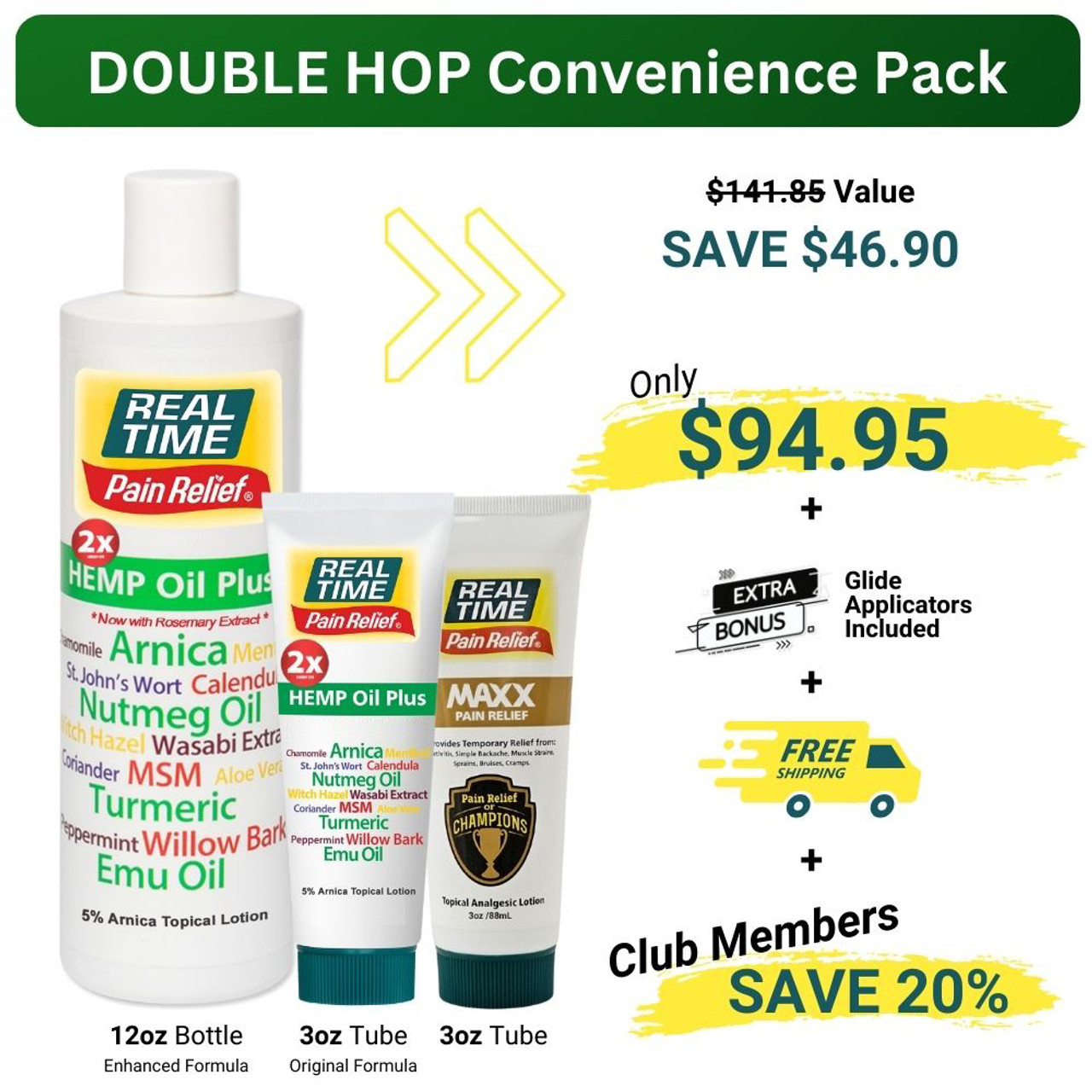DOUBLE Hemp Oil Plus Pain Relief Convenience Pack