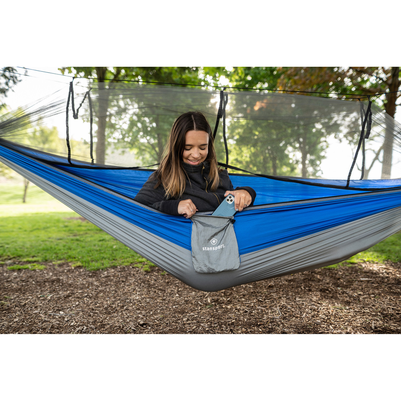 Packable Nylon Hammock with Mosquito Netting - Stansport