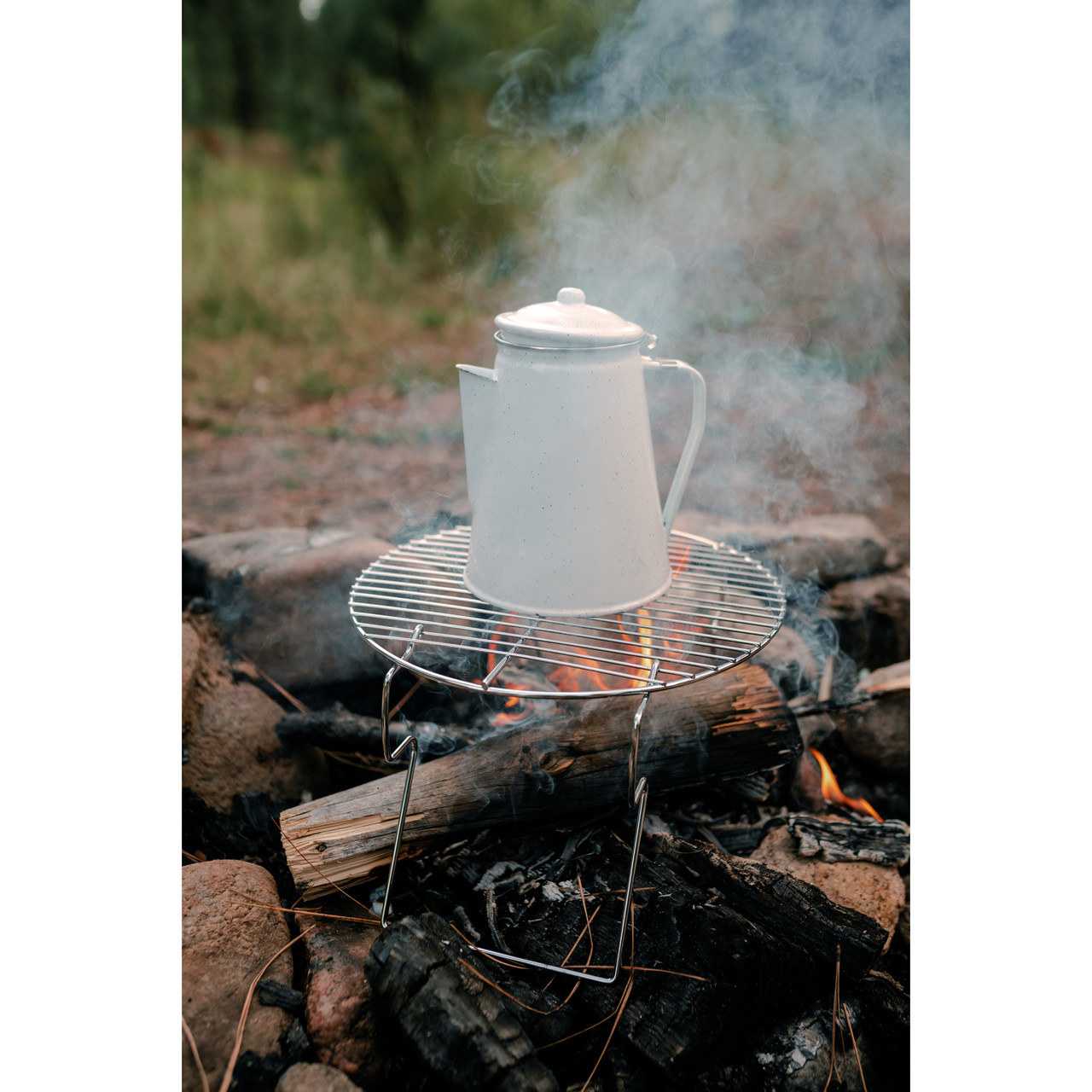 Blue and White Enamel Stovetop Campfire Coffee Pot