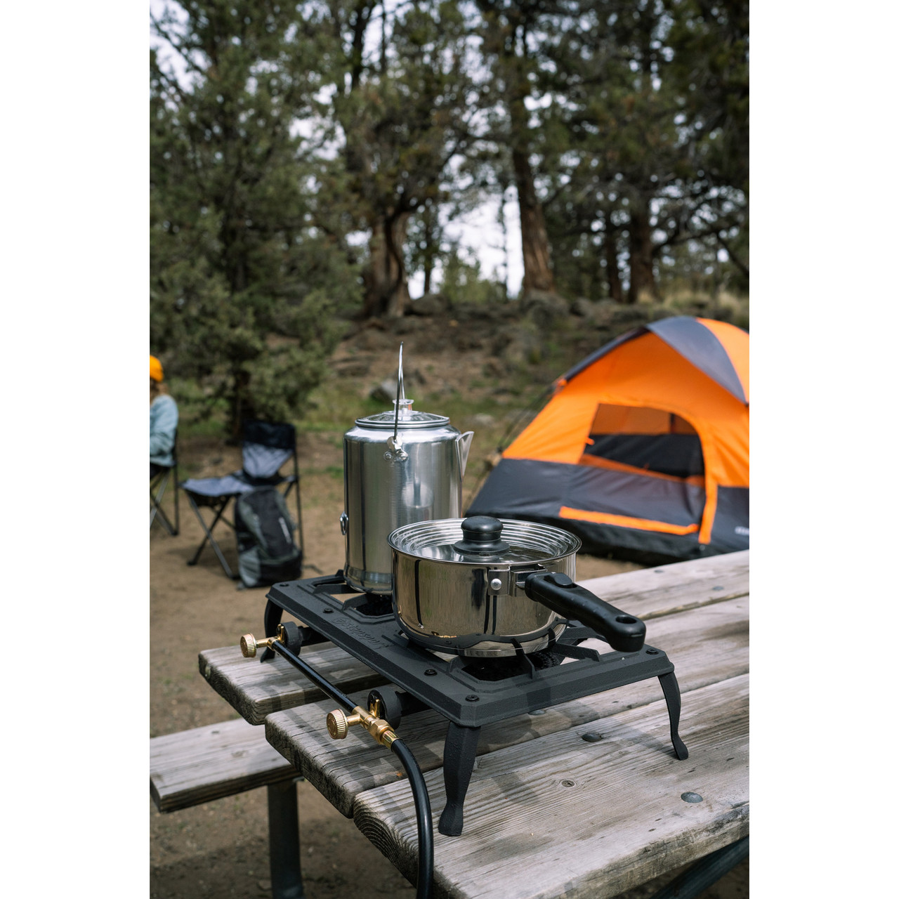 2-Burner Base Camp Stove with Cast Iron Burners and Stand