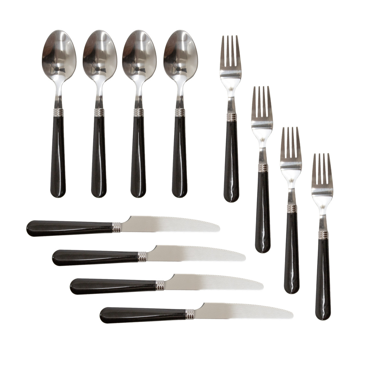 Deluxe 24-Piece Enamel Tableware Set - Black - Stansport