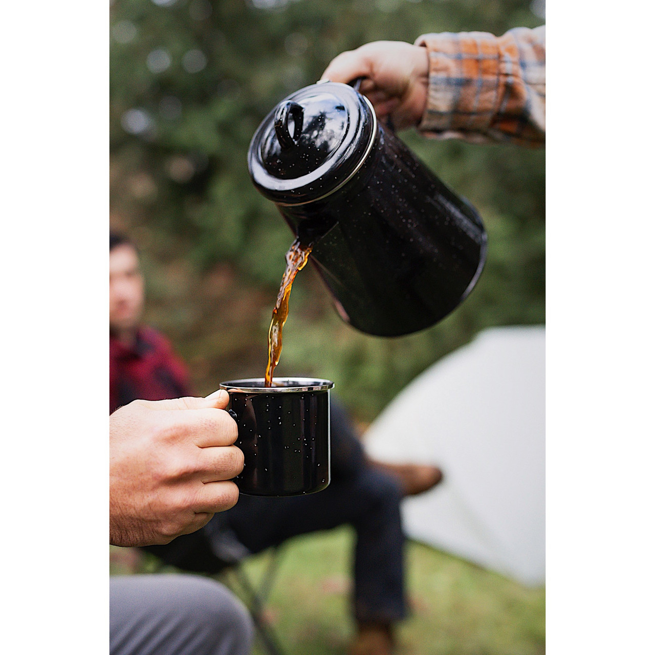 Enamel Percolator Coffee Pot & 4 Mug Set - Black - Stansport