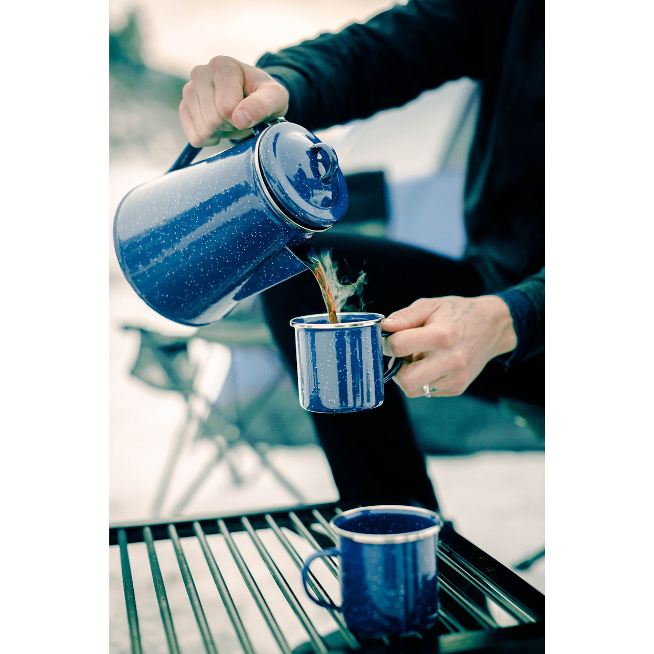 Classic Blue Percolator Enamelware Camping Coffee Pot - 12 Cup