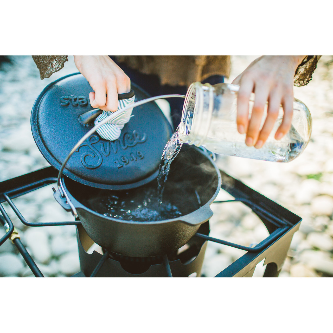 2 Burner Base Camp Stove with Cast Iron Burners and Stand Stansport