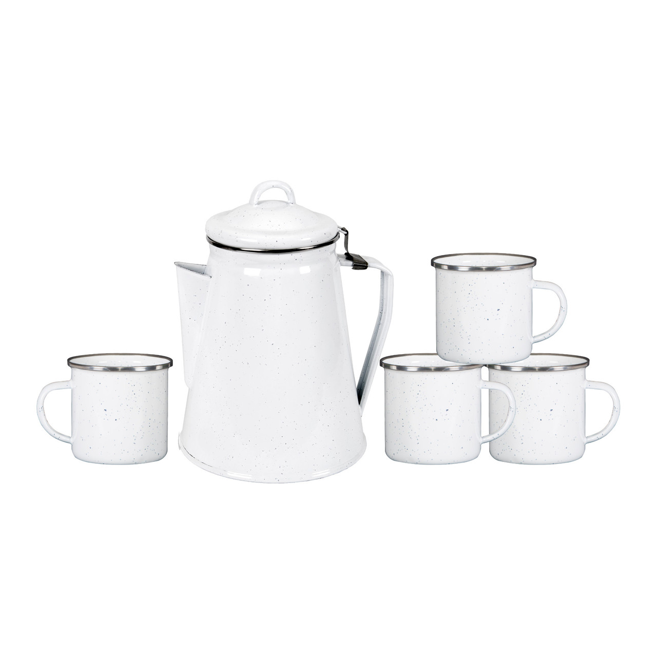 Enamel Percolator Coffee Pot & 4 Mug Set - White - Stansport