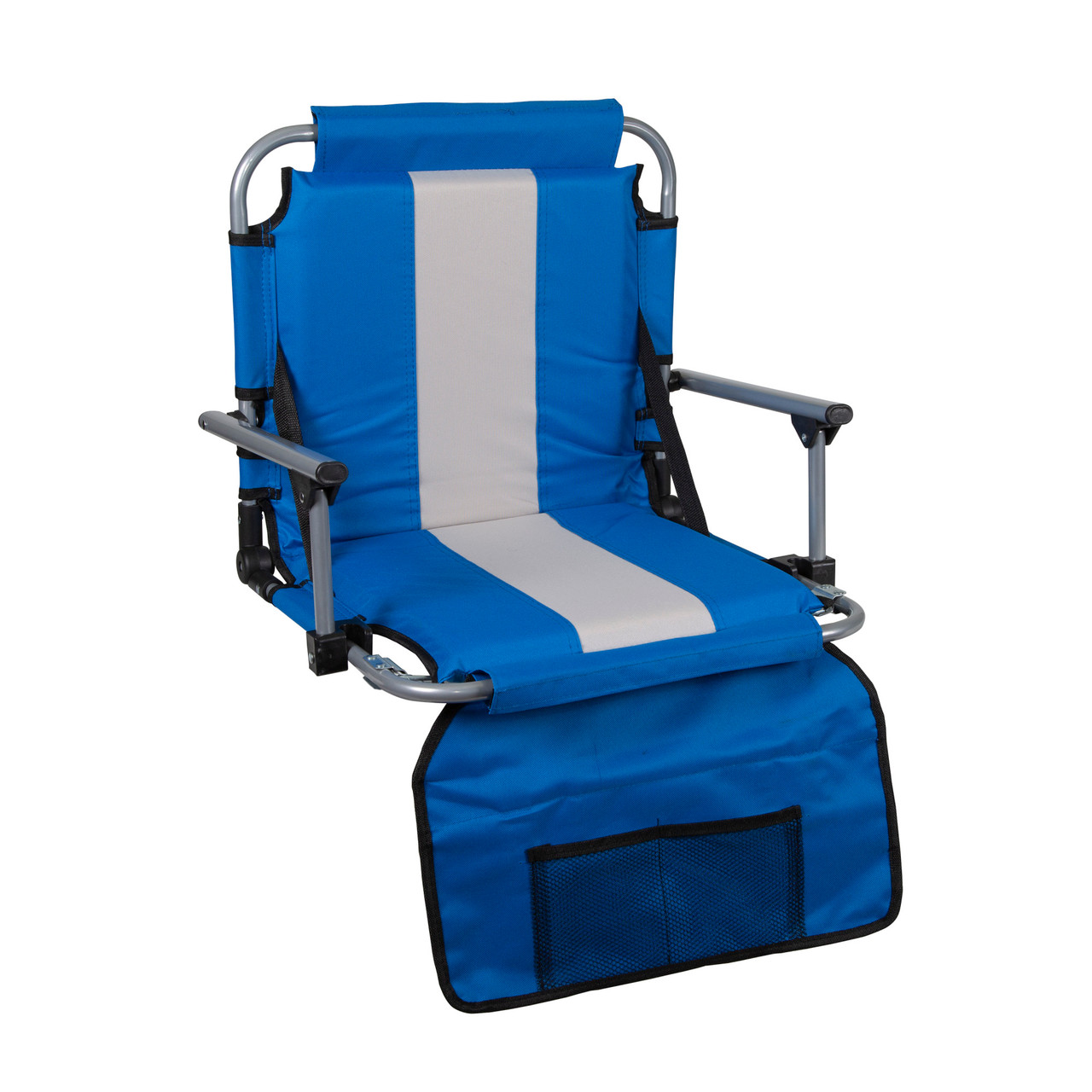 Tubular Frame Folding Stadium Seat with Arms - Blue/Tan - Stansport