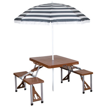 Picnic Table and Umbrella Combo - Brown