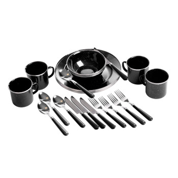 Deluxe 24-Piece Enamel Tableware Set - Black
