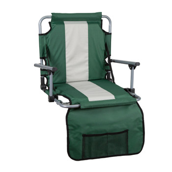 Tubular Frame Folding Stadium Seat with Arms - Green/Tan