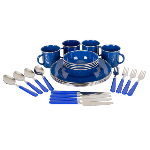 Deluxe 24-Piece Enamel Tableware Set - Blue