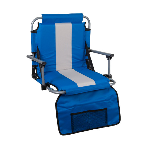 Tubular Frame Folding Stadium Seat with Arms - Blue/Tan