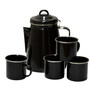 Enamel Percolator Coffee Pot & 4 Mug Set - Black