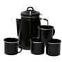 Enamel Percolator Coffee Pot & 4 Mug Set - Black