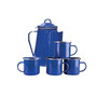Enamel Percolator Coffee Pot & 4 Mug Set - Blue