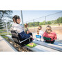 Tubular Frame Folding Stadium Seat with Arms - Black/Tan
