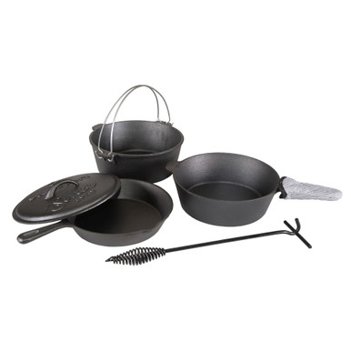 Stansport Pre-Seasoned Cast Iron Frying Pans, 3-Piece Set