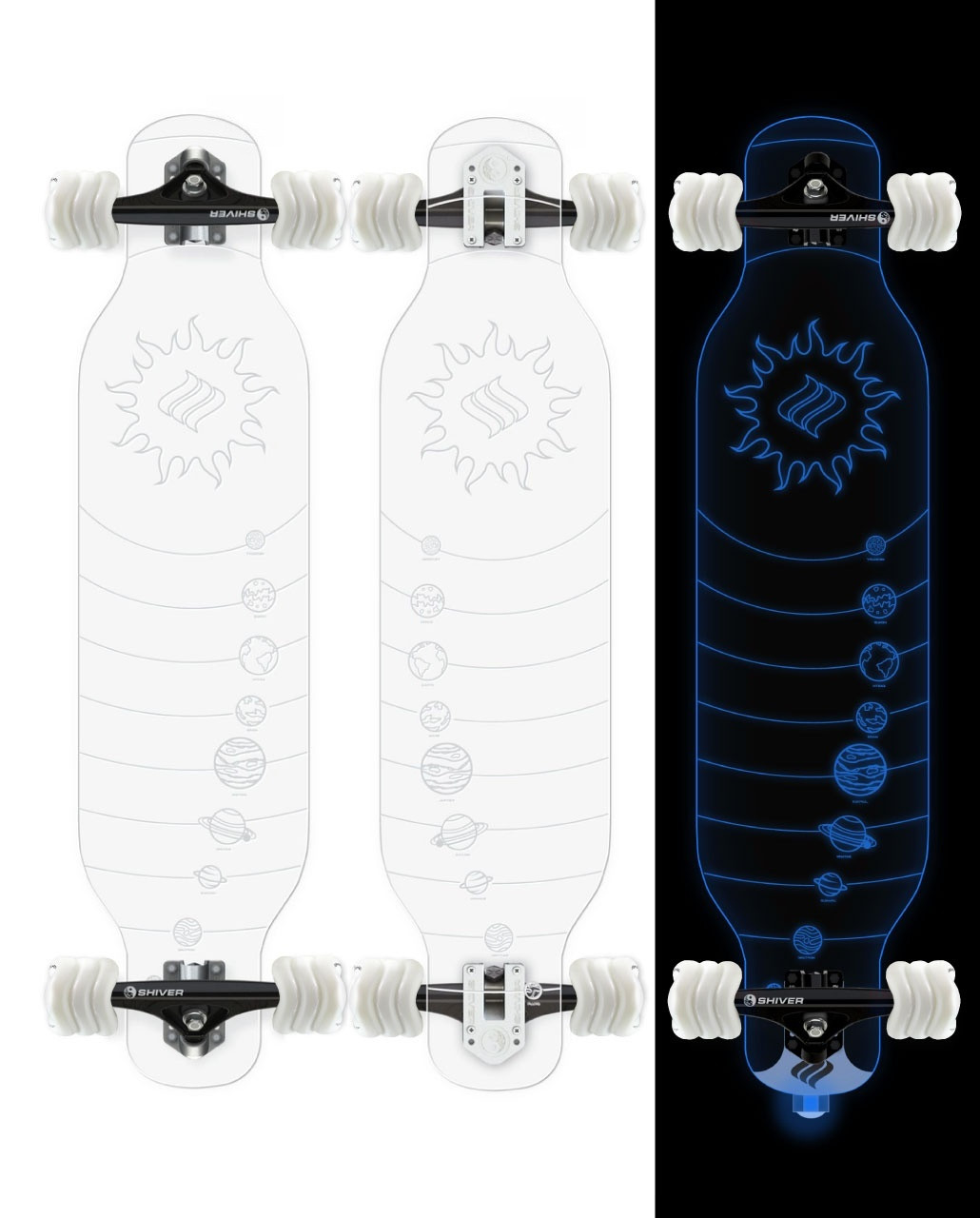 CLEAR Longboard with Deck Lights Shark