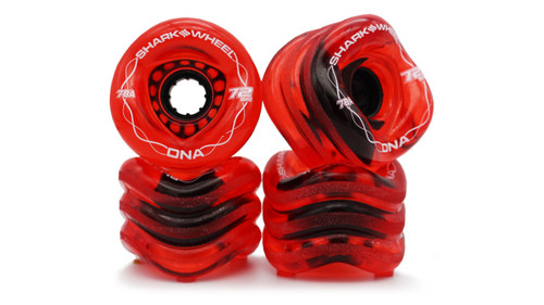 Shark Wheel 72mm 78a, Longboard Cruising Wheels, DNA Formula, Set of 4 Wheels (Transparent Red) - Blem
