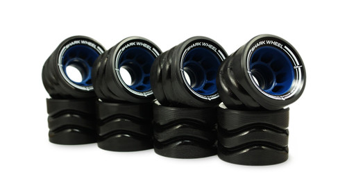 Shark Wheel  58MM, 86a Hybrid Quad Skate Wheels- Black with Blue Hub