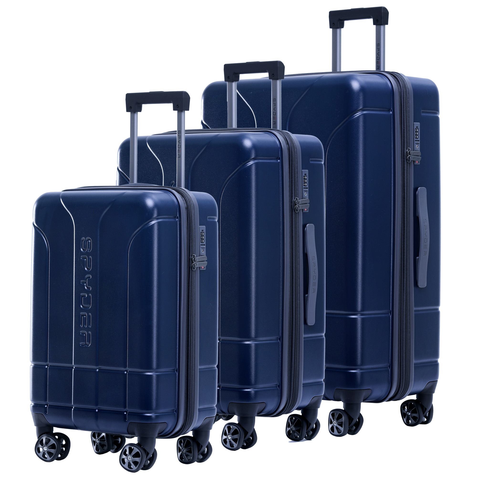 Navy Spyder Carve 3 Piece Set Expandable Hardside Upright Suitcase 