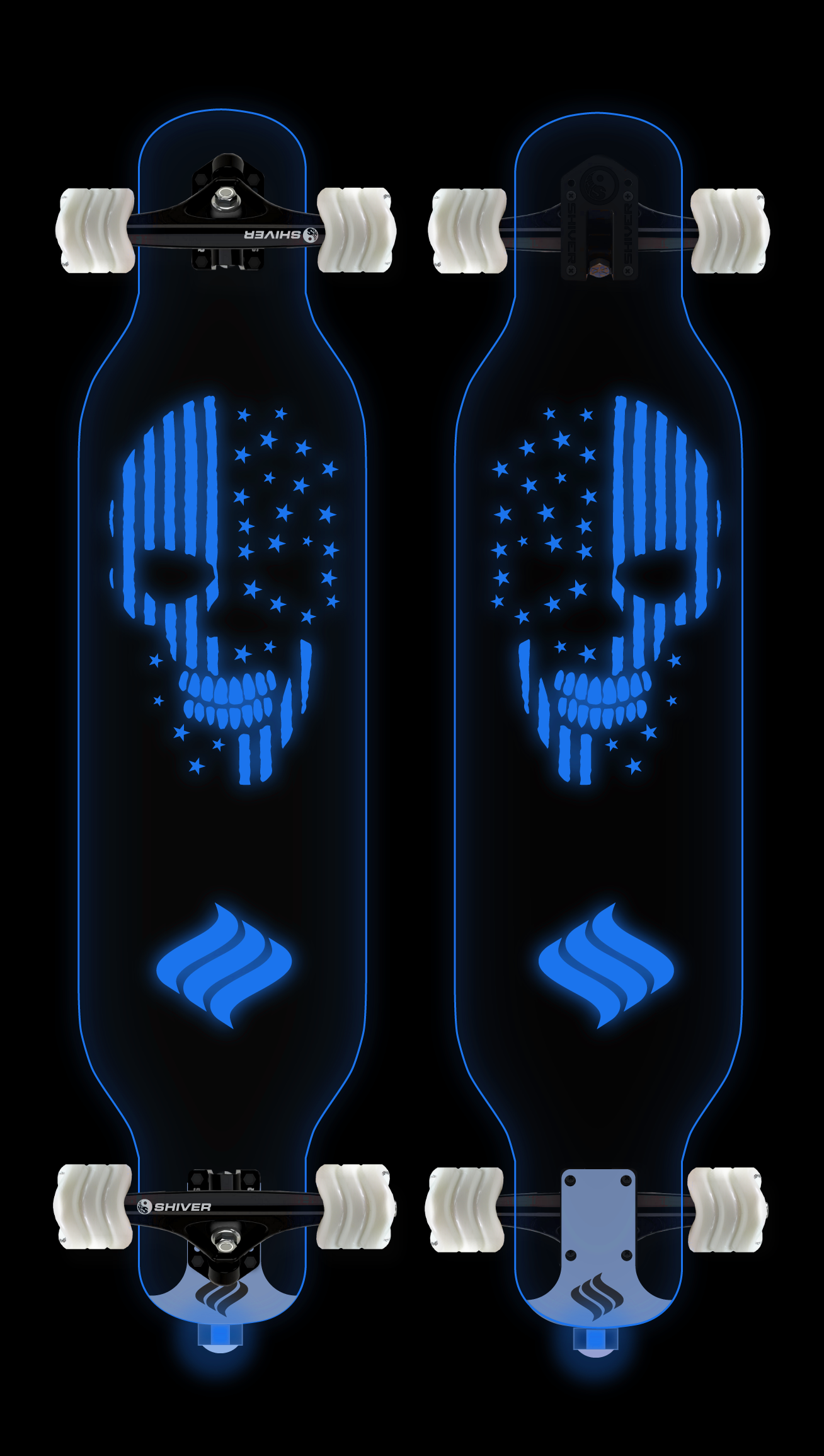 CLEAR Skull Longboard with Deck Lights