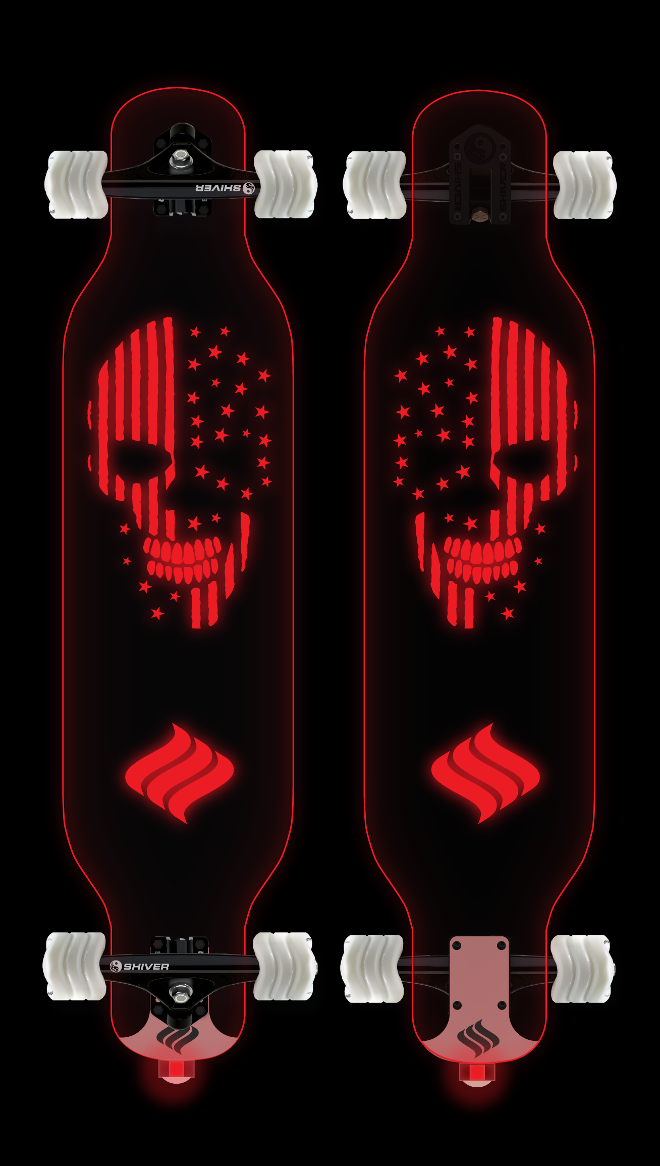 CLEAR Skull Longboard with Deck Lights