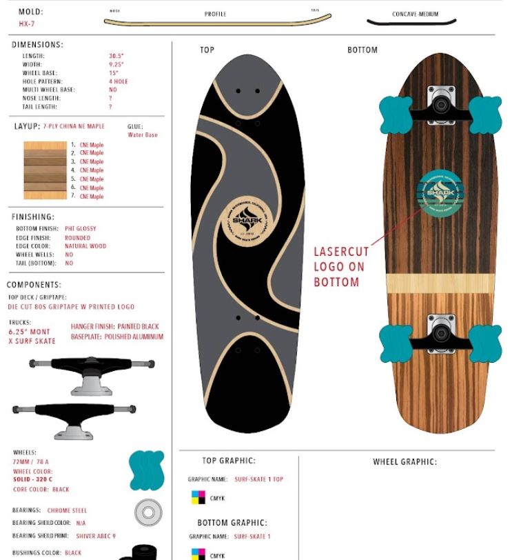 Carve Life Surfskate Skateboard - Shark Wheel