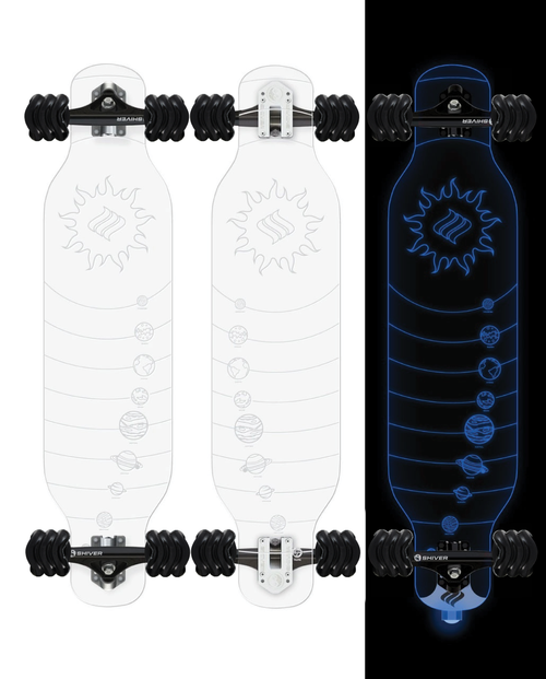 Shark Wheel Clear Longboards, Galaxy Longboard with Deck Lights