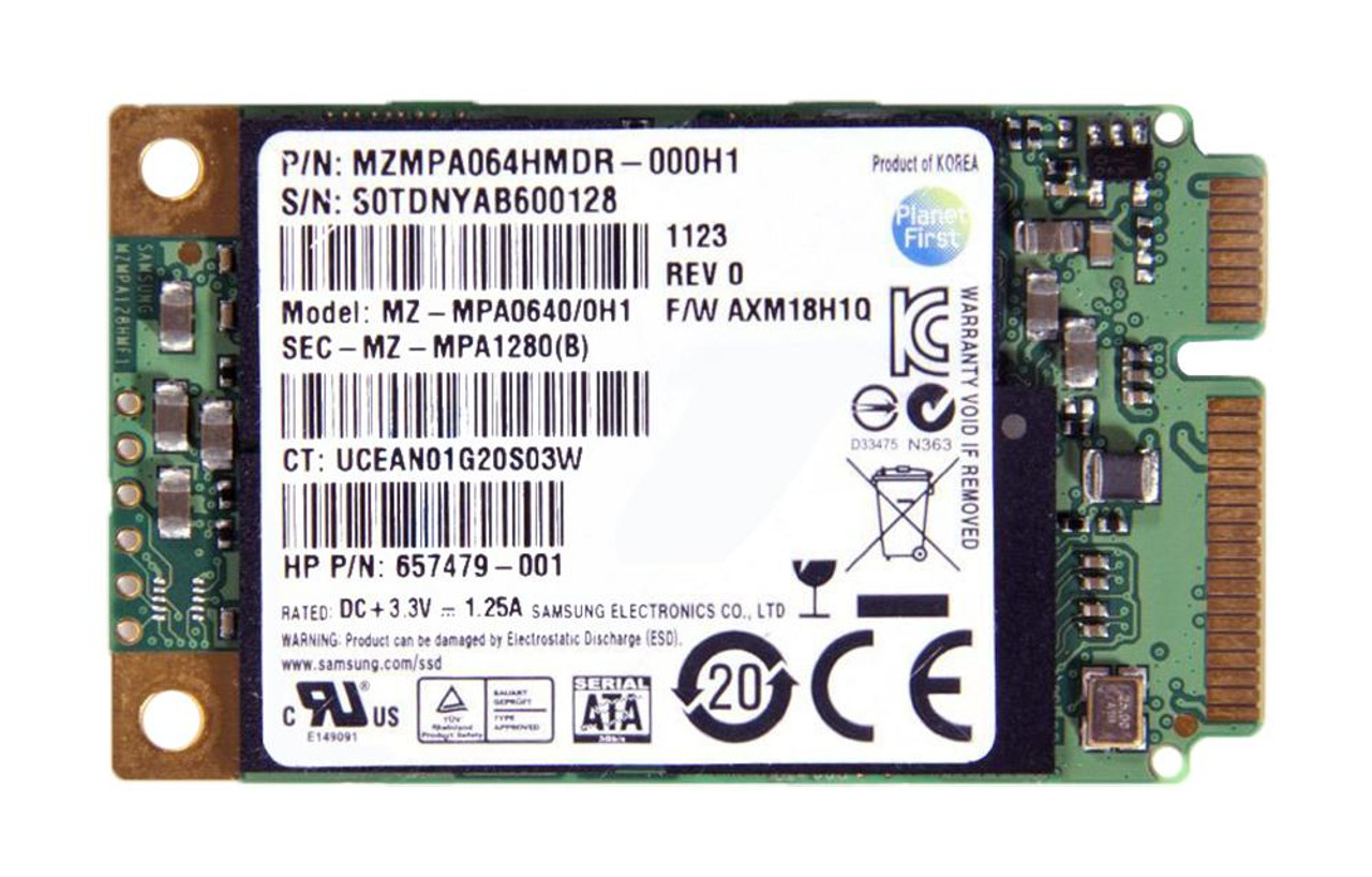 MZMPA064HMDR Samsung PM810 Series 64GB MLC SATA 3Gbps mSATA Internal Solid State Drive (SSD)