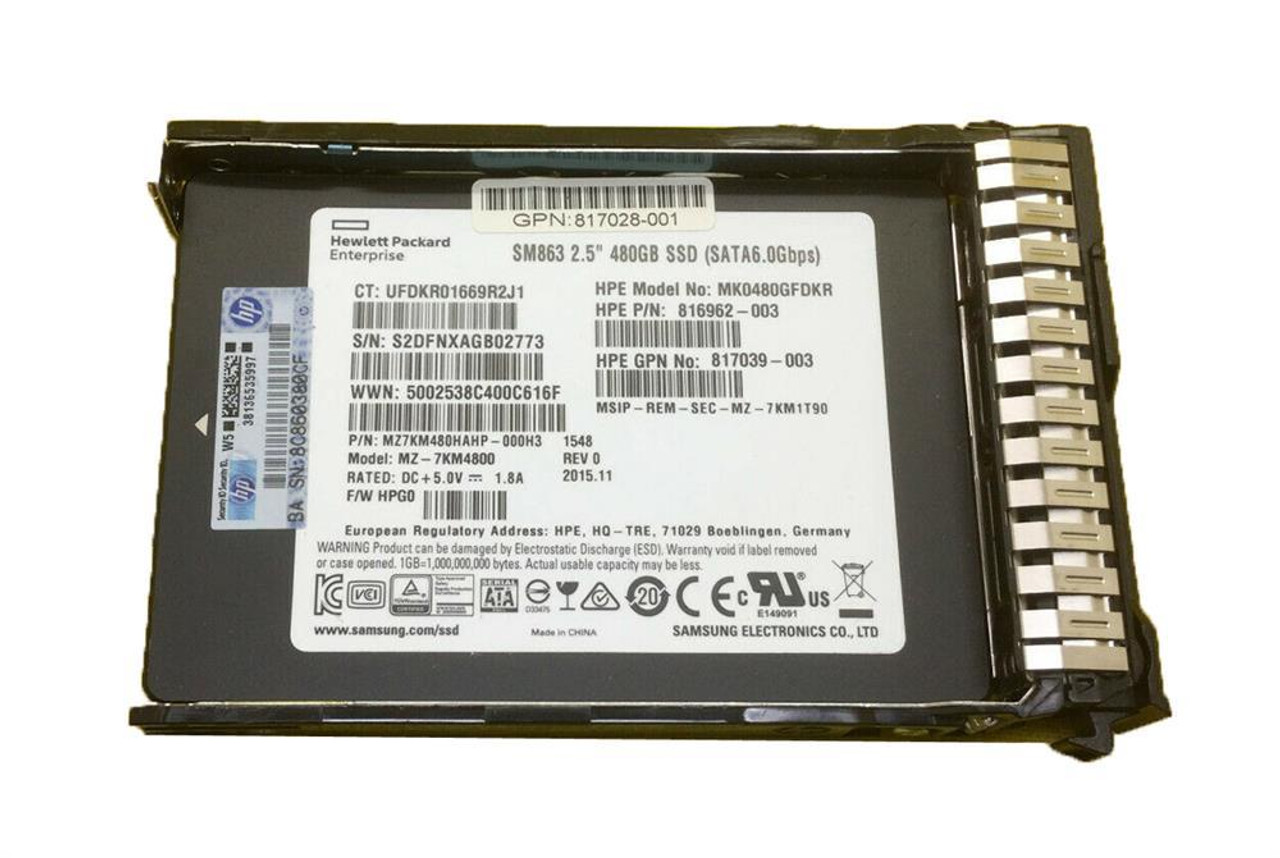 816962-003 HP 480GB MLC SATA 6Gbps Mixed Use-3 2.5-inch Internal Solid  State Drive (