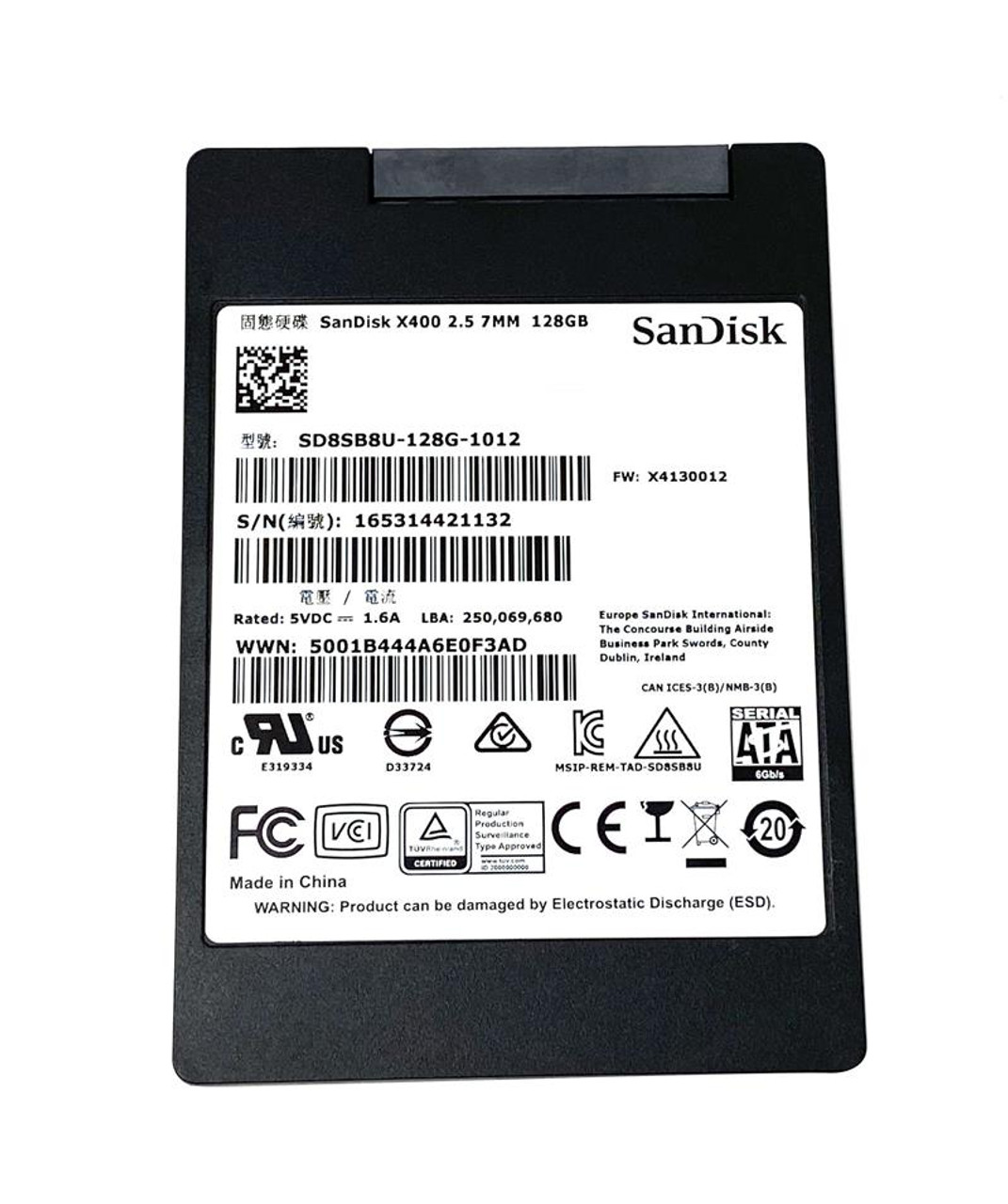 SD8SB8U-128G-1012 SanDisk X400 128GB TLC SATA 6Gbps (AES-256) 2.5