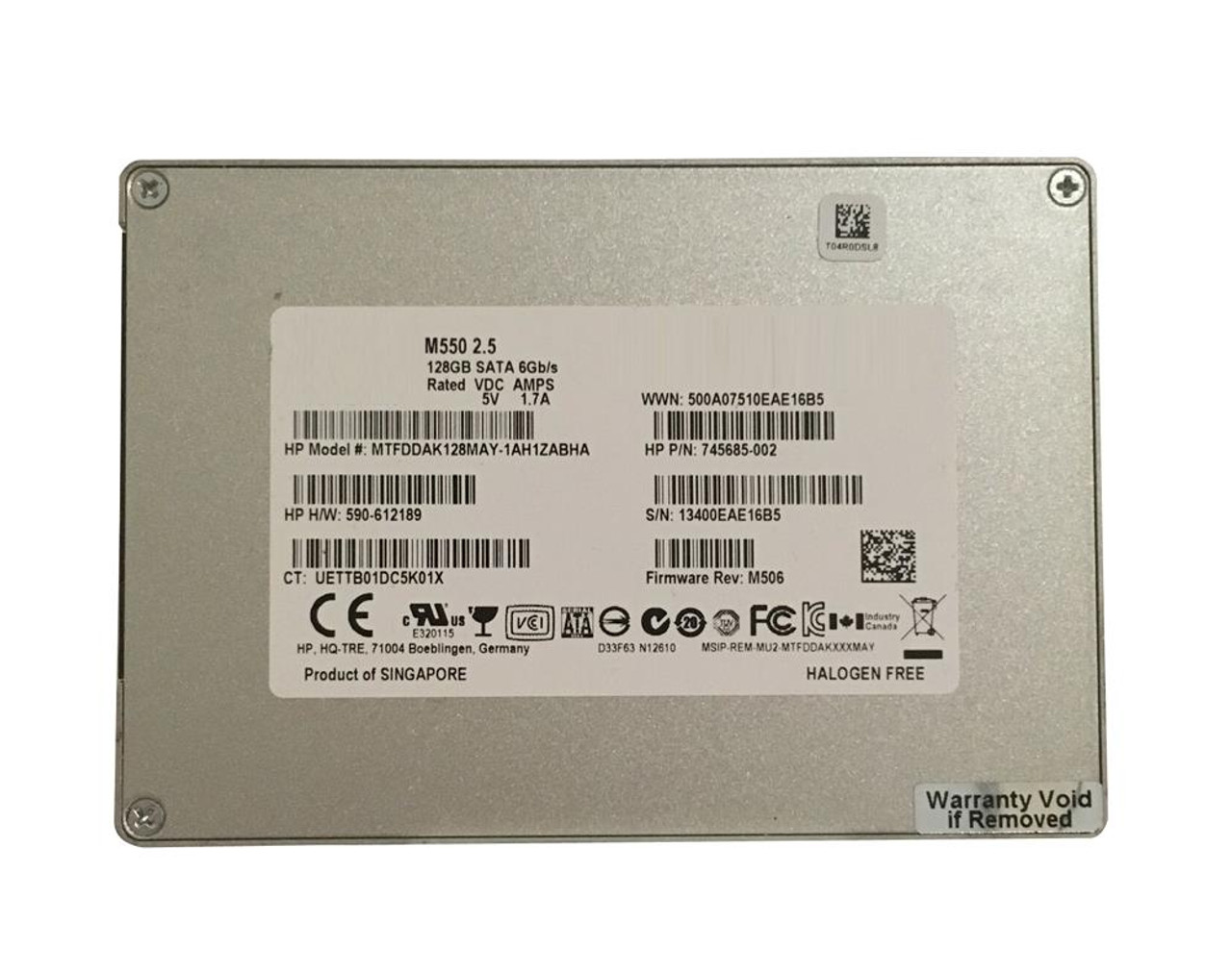 745685-002 HP 128GB MLC SATA 6Gbps 2.5-inch Internal Solid State Drive (SSD)