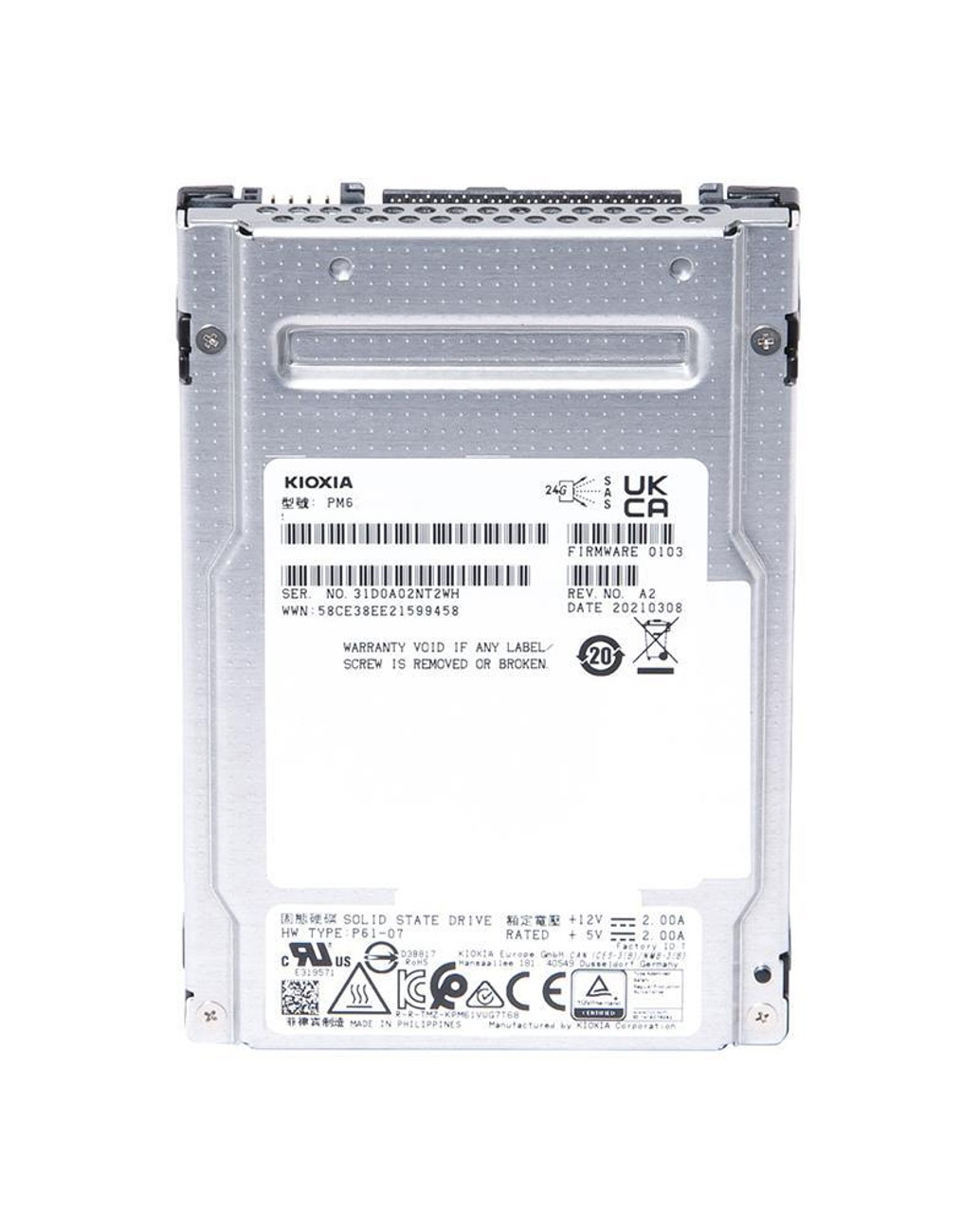 KPM6VRUG3T84 Toshiba KIOXIA PM6-R Series 3.84TB TLC SAS 24Gbps Read Intensive (SED) 2.5-inch Internal Solid State Drive (SSD)