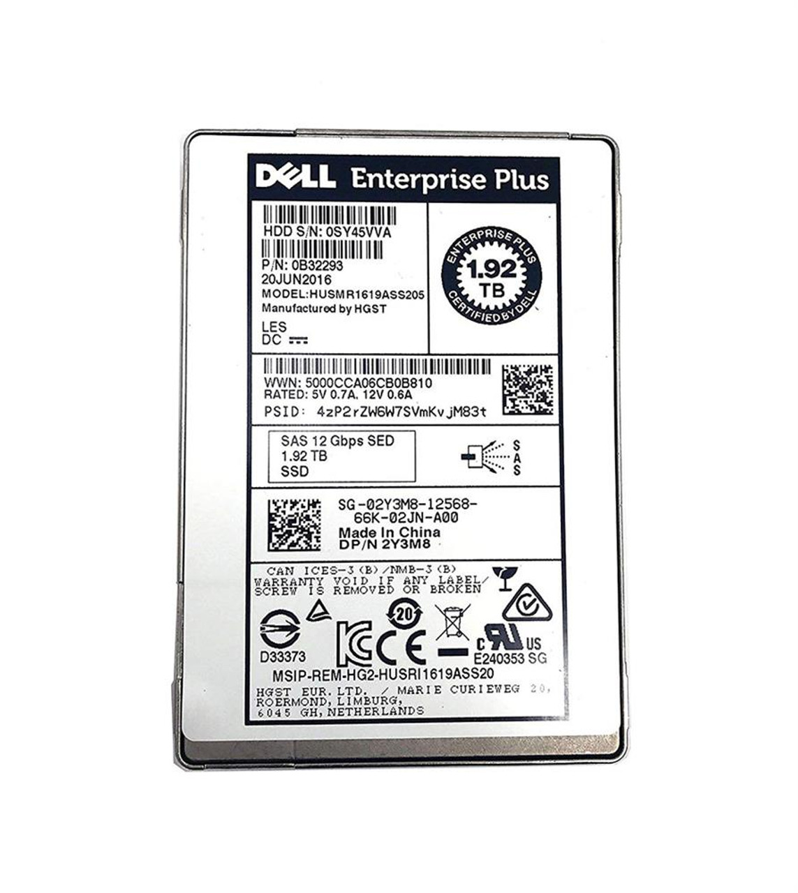 2Y3M8 Dell 1.92TB MLC SAS 12Gbps Read Intensive 2.5-inch Internal Solid State Drive (SSD)