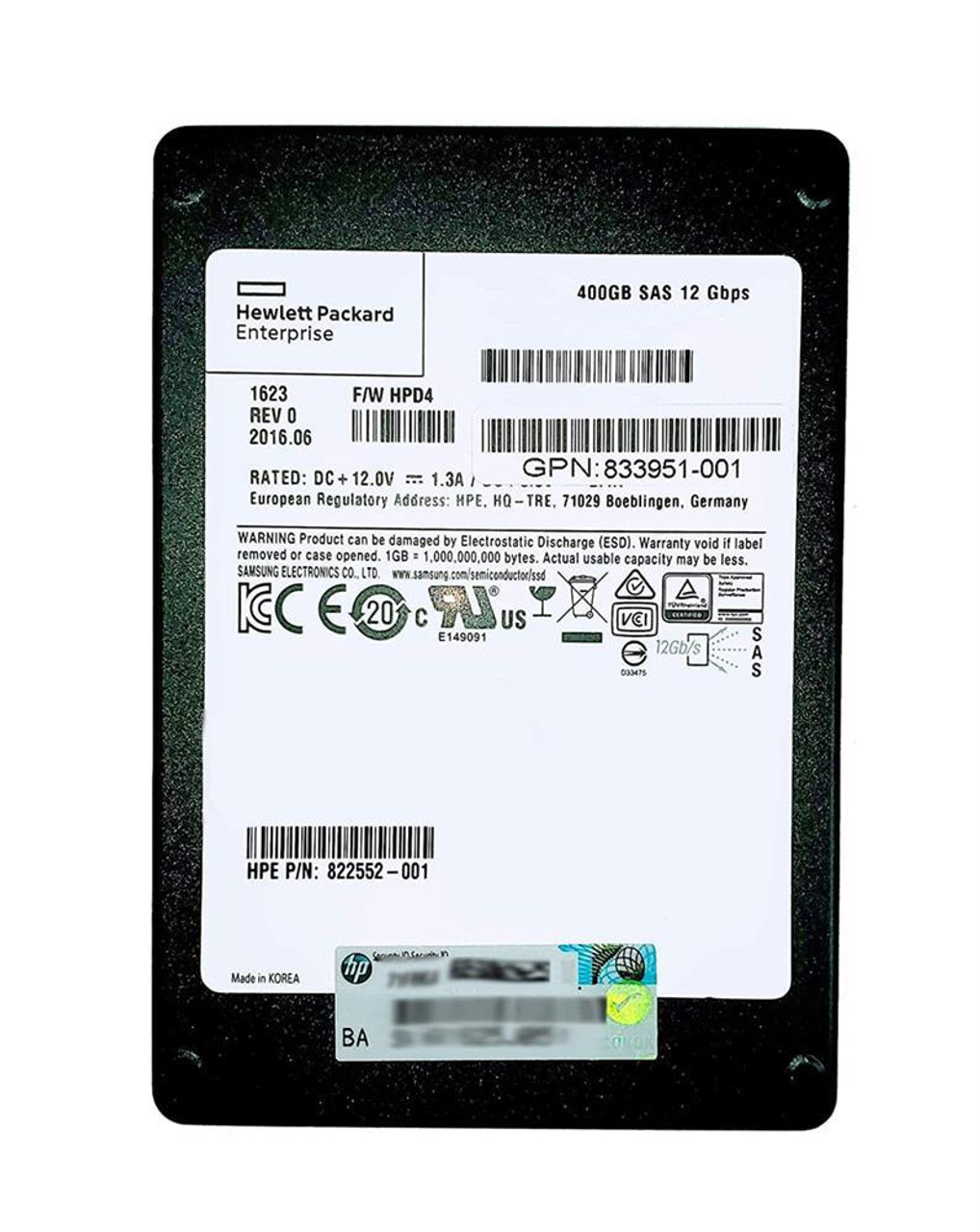 822552-001 HPE 400GB SAS 12Gbps Mixed Use 2.5-inch Internal Solid State Drive (SSD) for MSA