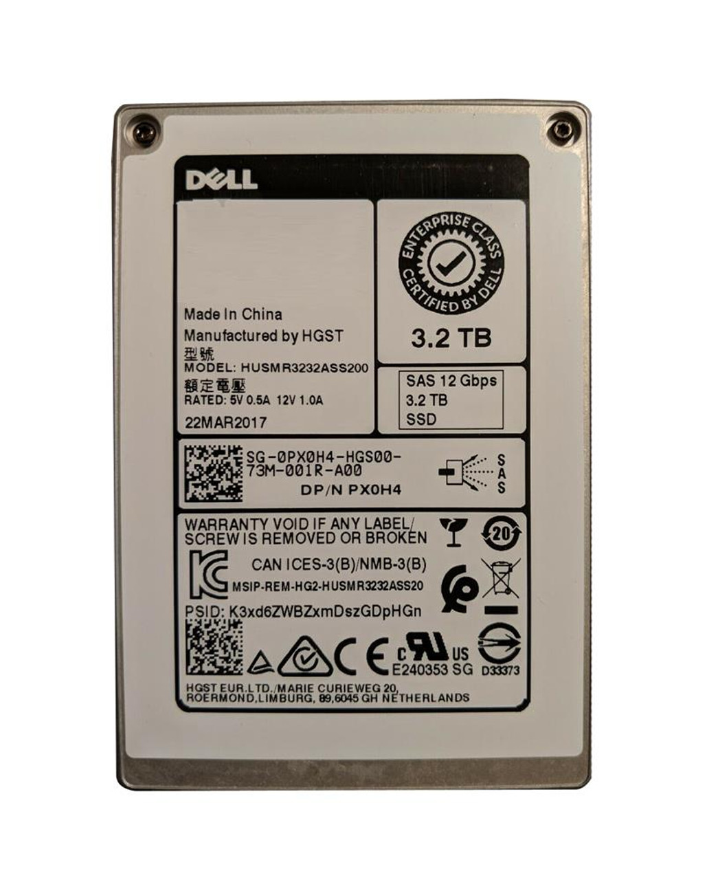 PX0H4 Dell 3.2TB MLC SAS 12Gbps Read Intensive (ISE) 2.5-inch Internal Solid State Drive (SSD)