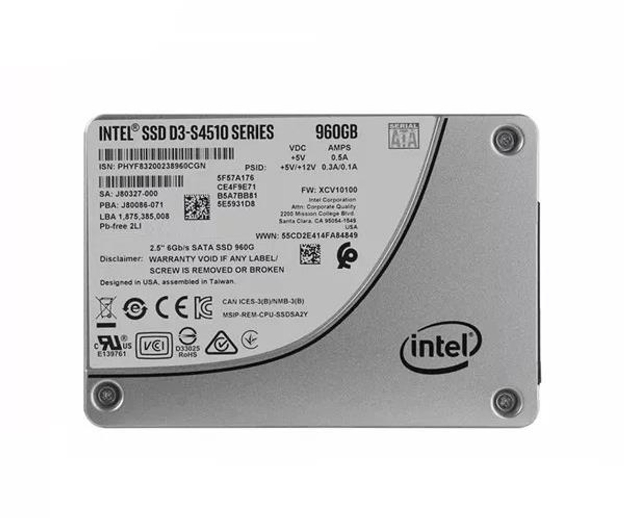 SSDSC2KB960G801-HP Intel D3-S4510 Series 960GB TLC SATA 6Gbps (AES