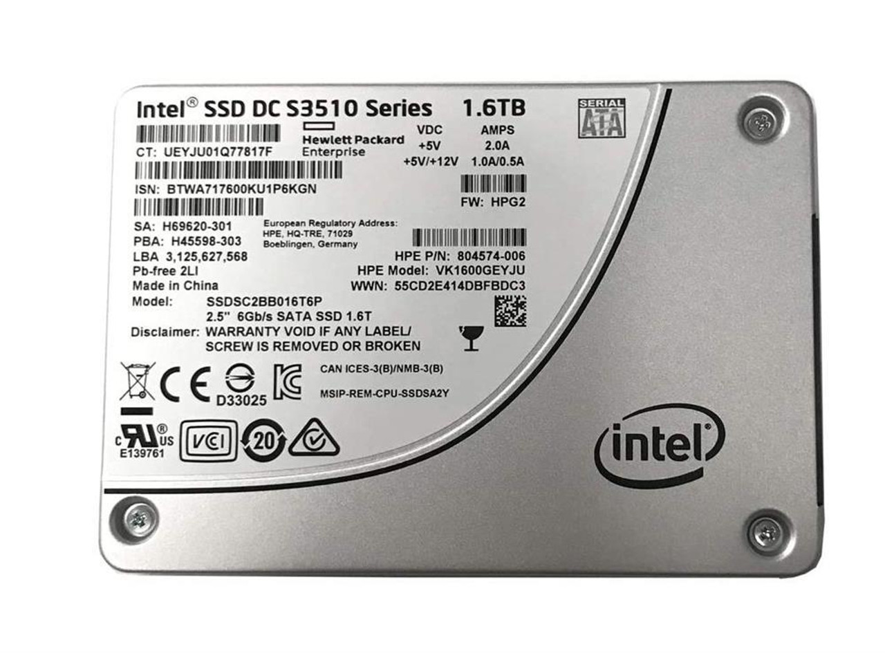 SSDSC2BB016T4P-HPE Intel DC S3500 Series 1.6TB MLC SATA 6Gbps (AES-256 /  PLP) 2.5-inch Internal Solid State Drive (SSD)