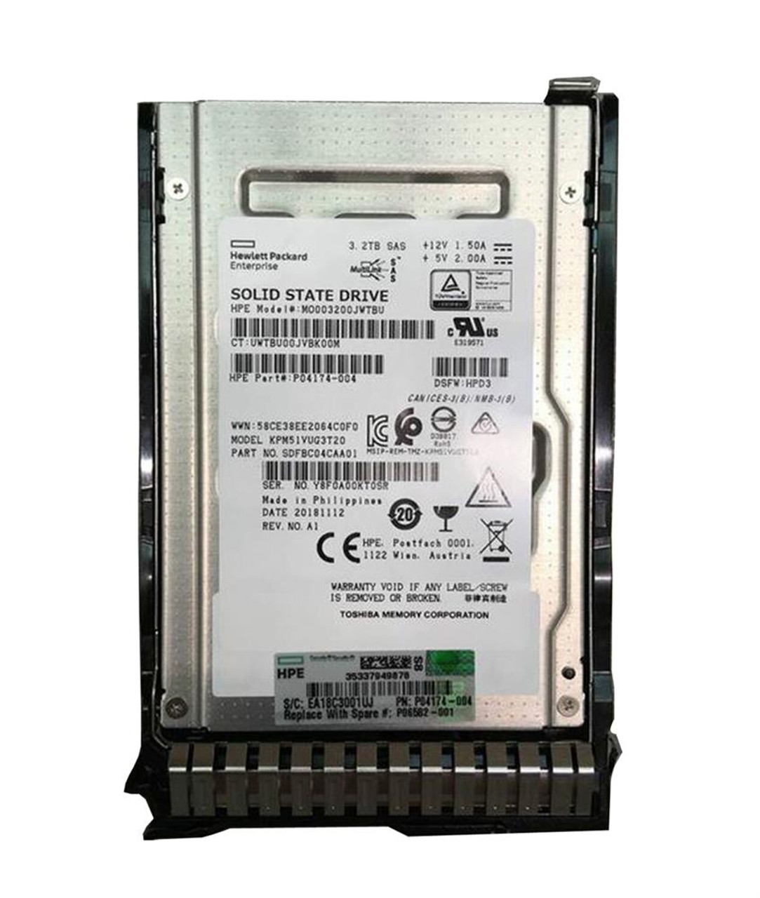 P04174-004 HPE 3.2TB SAS 12Gbps Mixed Use 2.5-inch Internal Solid State Drive (SSD) with Smart Carrier