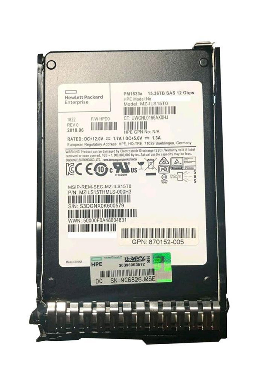 870148-K21#0D1 HPE 15.3TB SAS 12Gbps Read Intensive 2.5-inch Internal Solid State Drive (SSD) with Smart Carrier