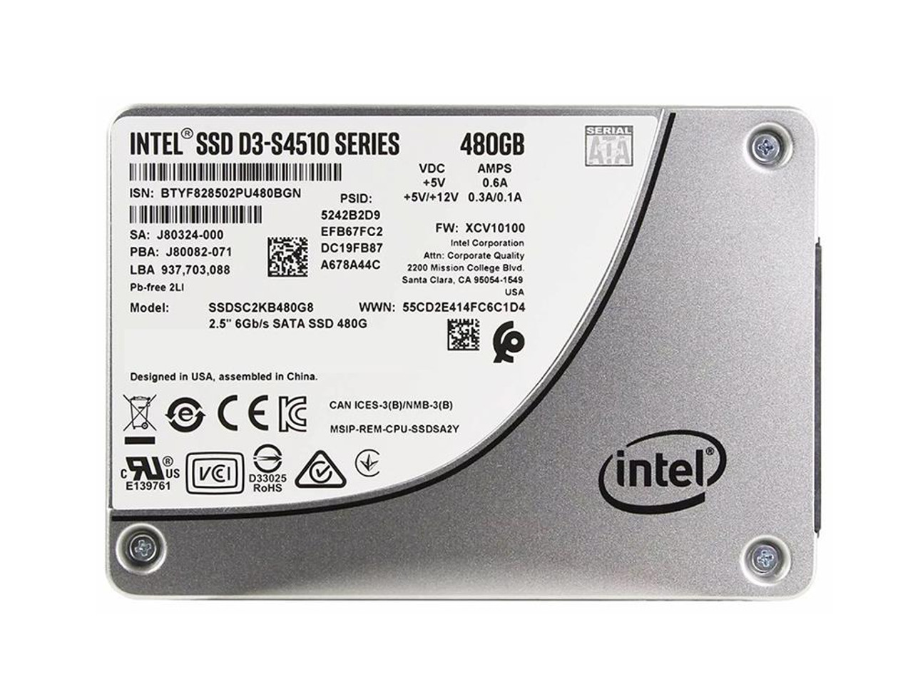 SSDSC2KB480G801_BIN1 Intel D3-S4510 Series 480GB TLC SATA (AES-256 / PLP) Internal Solid