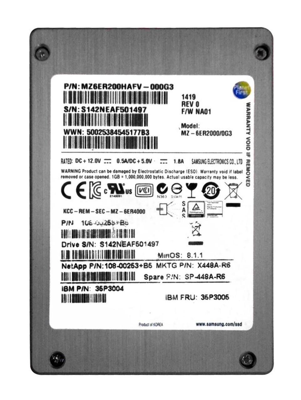 108-00253 NetApp 200GB eMLC SAS 6Gbps 2.5-inch Internal Solid State Drive (SSD) for DS424x FAS2240