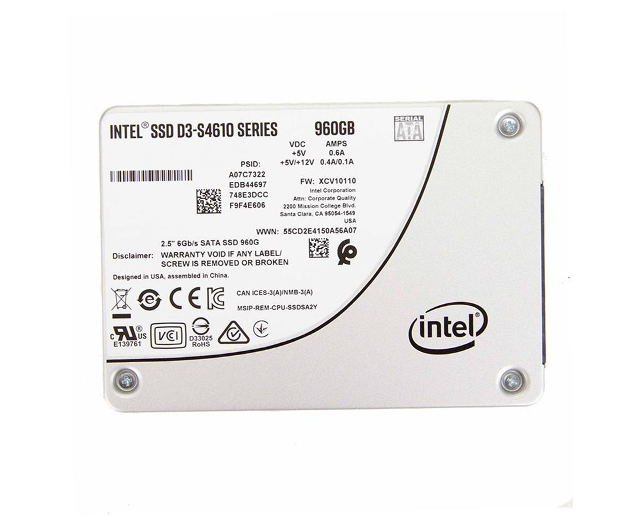 S4610KG960 Intel D3-S4610 Series 960GB TLC SATA 6Gbps (AES-256