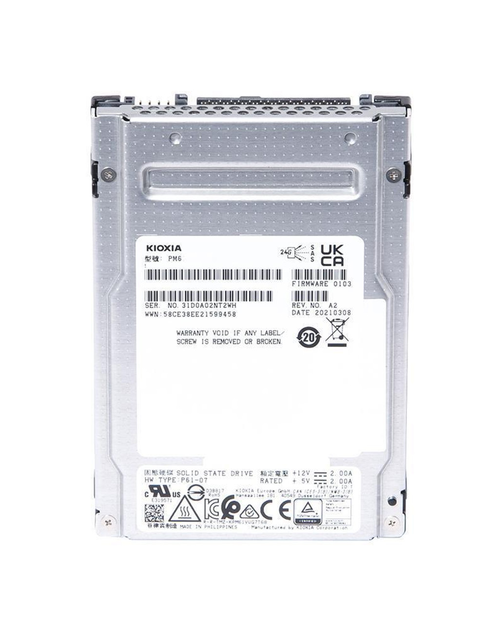 SDFUS05HCA01T Toshiba KIOXIA PM6-R Series 1.92TB TLC SAS 24Gbps Read Intensive 2.5-inch Internal Solid State Drive (SSD)