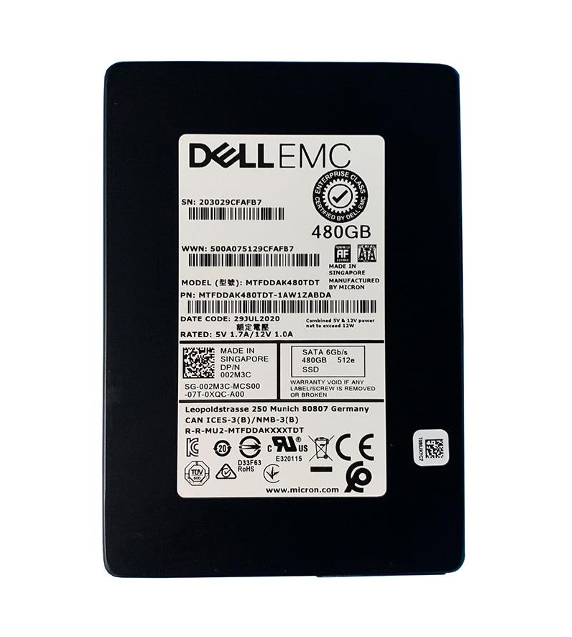 02M3C Dell 480GB 6G SATA Mu 2.5 SSD